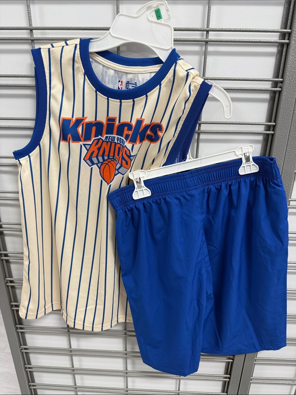 New York Knicks Brunson Pinstripe Jersey & Shorts Set - Blue & Cream